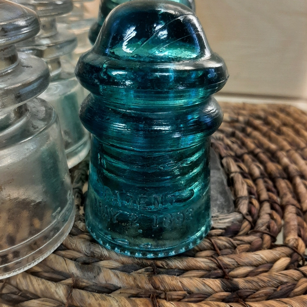 Hemingray, O.V.G Co., AM TEL & TEL Insulators Blue & Clear Electic Insulators 6